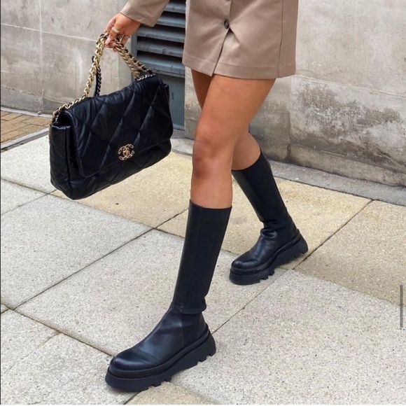 NWT Zara Lug Sole Leather Tall Boots - Picture 10 of 16